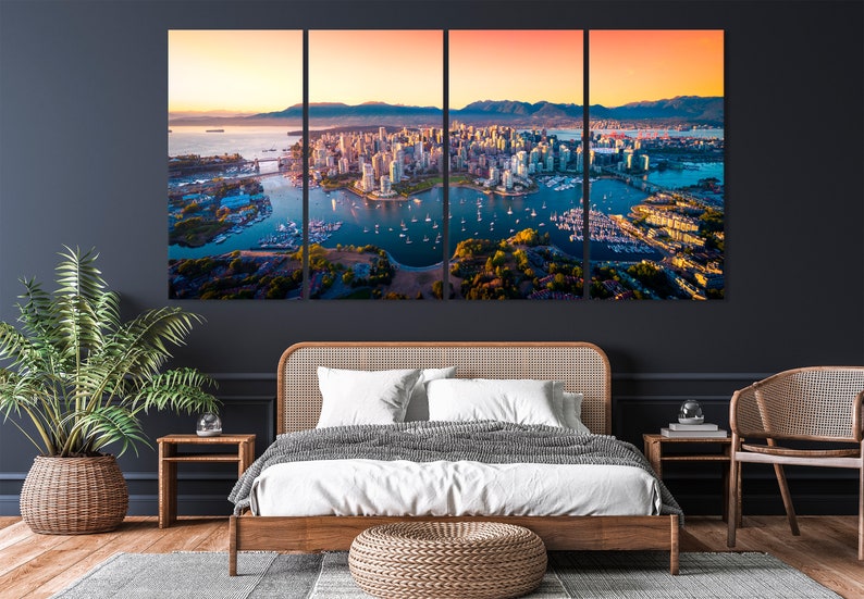 Art mural de Vancouver, Canada, horizon de Vancouver, Canada au coucher du soleil, décoration d'intérieur de Vancouver, horizon de la ville, décor canadien, paysage urbain du Canada, toile d'art image 5