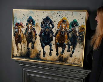 Equestrian Horse Racing Canvas Print, Jockey Painting, Sports Wall Art