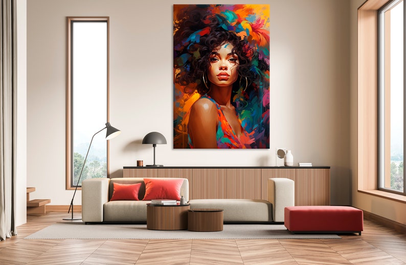 Afro Woman Canvas Wall Art African Girl Painting Print Abstract African ...