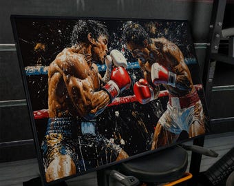 Boxing Match Canvas Art, Dynamic Fighters Print, Man Cave Sports Decor