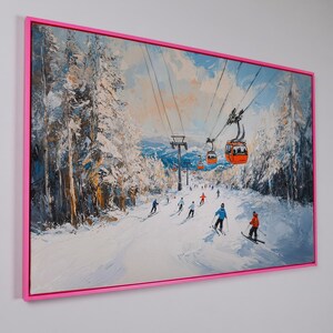 Lienzo enmarcado con remonte de estación de esquí, impresión de pintura de paisaje invernal, decoración del hogar, regalo para esquiadores imagen 15