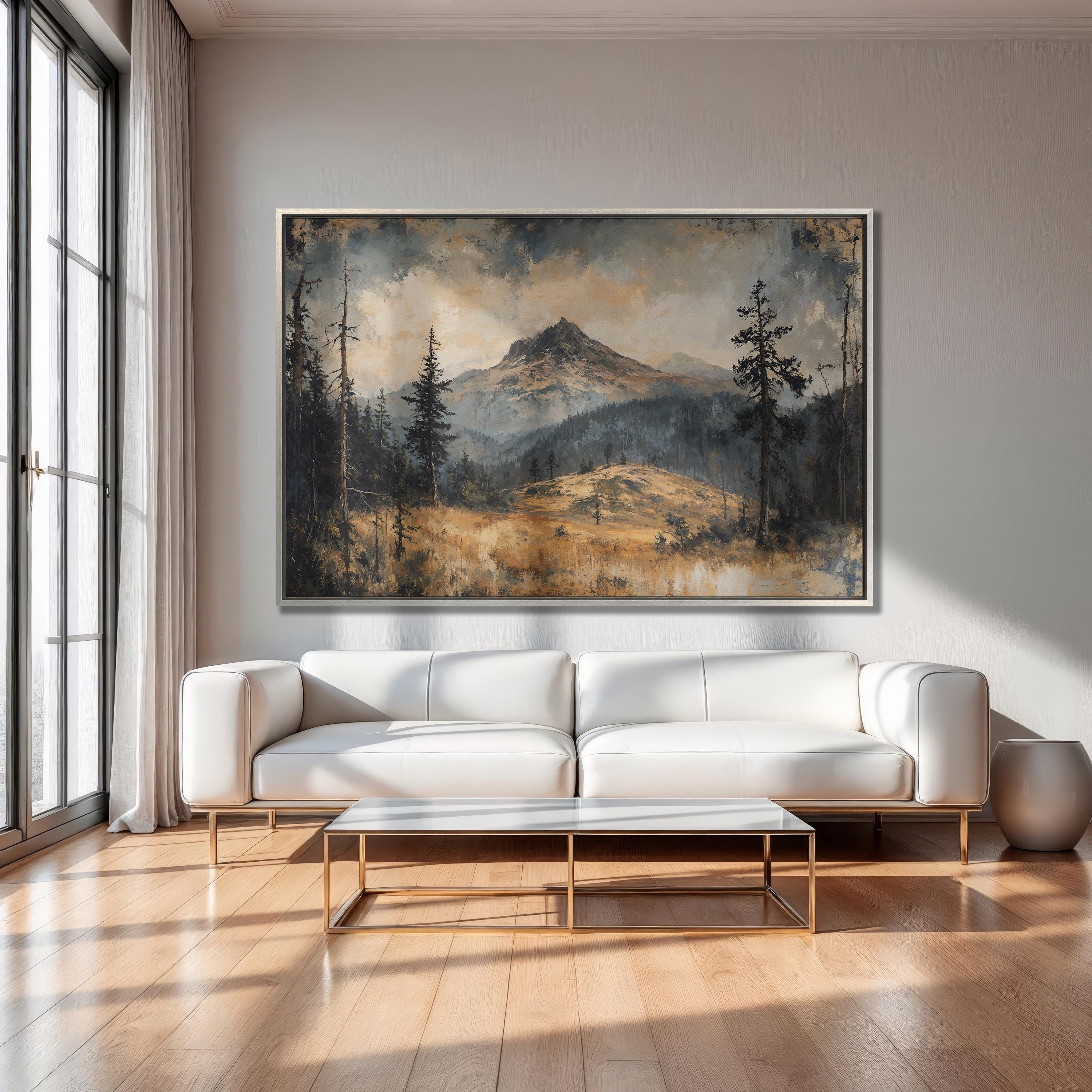 Mountain Wilderness Framed Canvas Print - Nature Landscape Art, Rustic ...