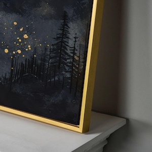 Abstract Mountain Landscape Canvas Art: Gold Black Starry Night Sky ...