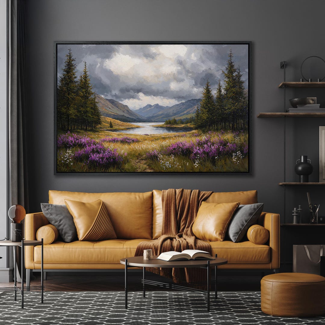 Mountain Lake Landscape Framed Canvas Print - Nature Print, Large Wall ...