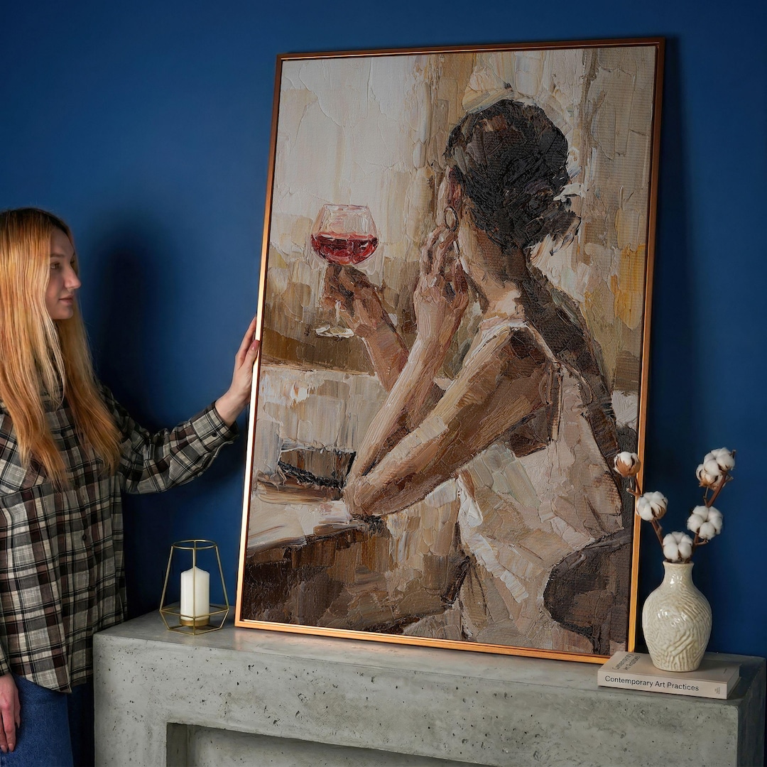 Woman With Wine Glass Oil Painting Print, Impressionist Canvas Wall Art ...