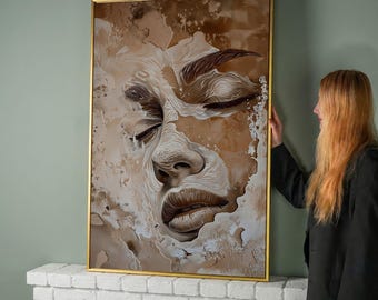 Abstract Beige Face Canvas Print: Female Shapes Wall Art