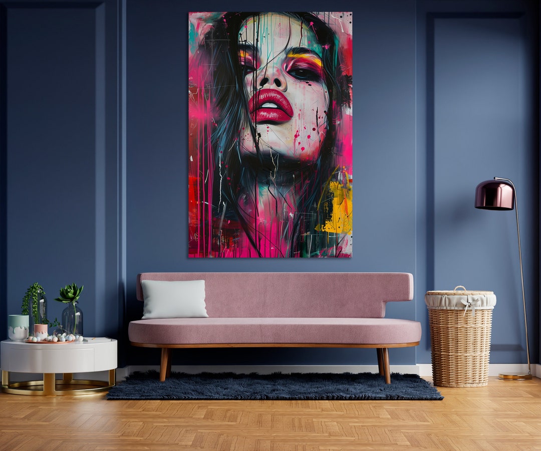 Beautiful Girl Painting Print Abstract Woman Portrait Canvas Wall Art ...