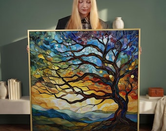Mosaic Tree of Life Canvas Art, Spiritual Meditation Decor
