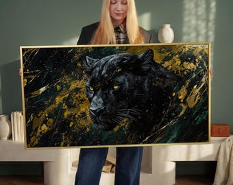 Black Panther Canvas Art Print, Gold Abstract Wildlife Wall Decor