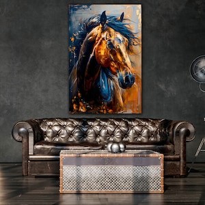 Elegant Horse Oil Painting Print Canvas Wall Art Extra Large Brown ...