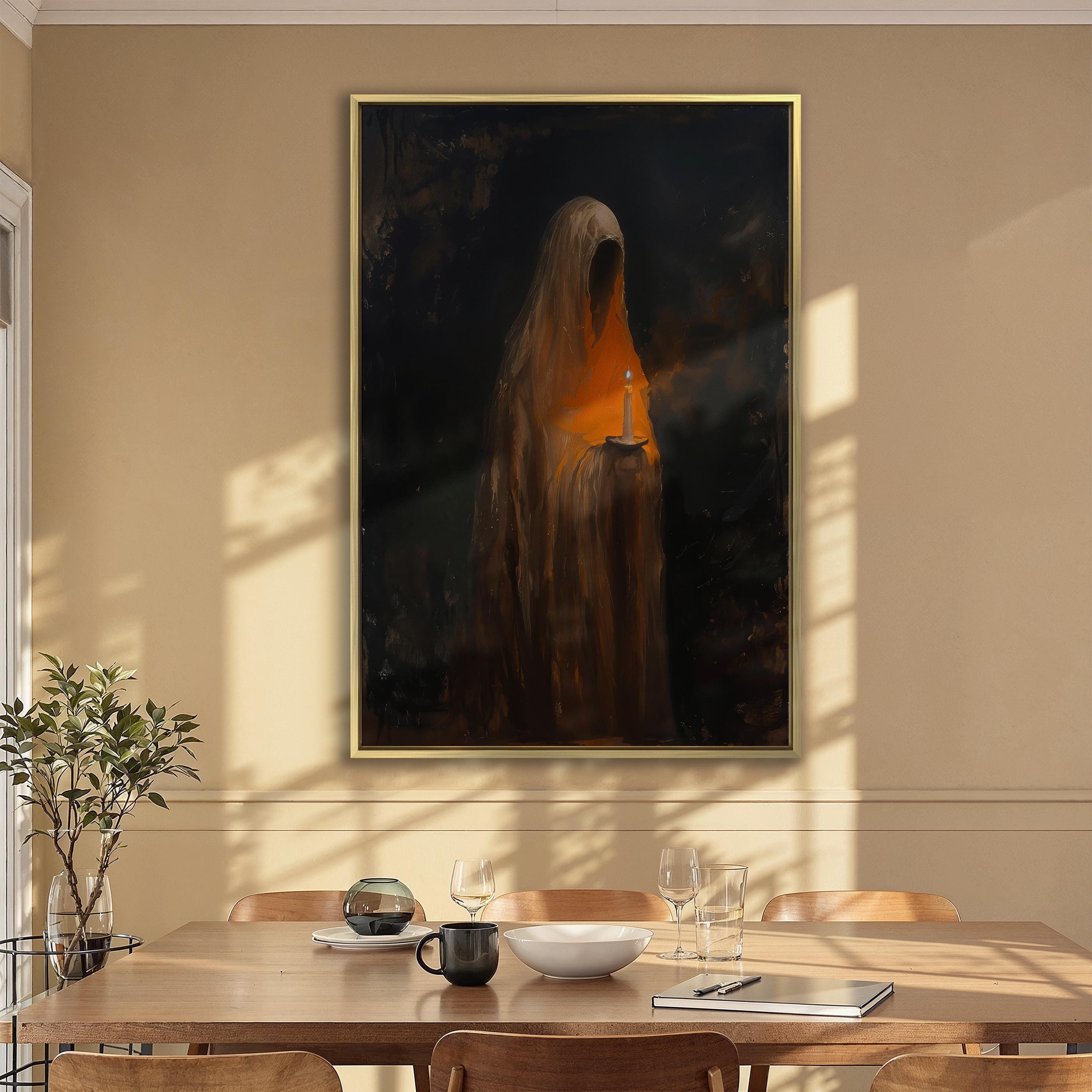 Abstract Ghostly Painting Print Spooky Art Candle Canvas Wall Art Creepy Haunting Wall Decor Surreal Enigmatic Figure Art Halloween Wall Art