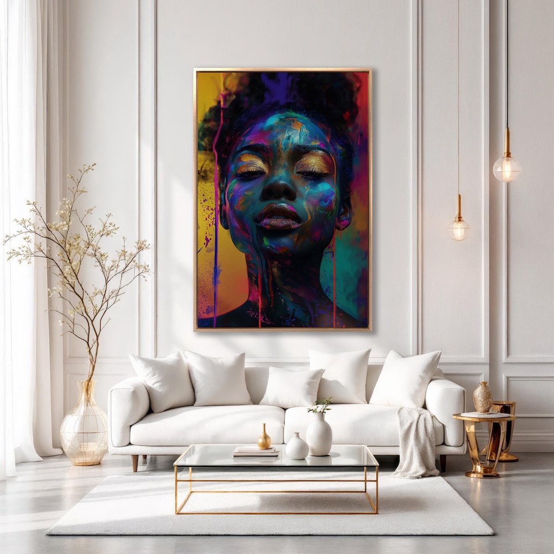 Vibrant Face Black Girl Canvas Wall Art African Beautiful Woman Print ...