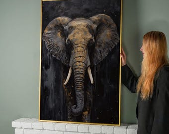 Abstract Elephant Canvas Print: Gold Wall Art, Ready-to-Hang Home Decor