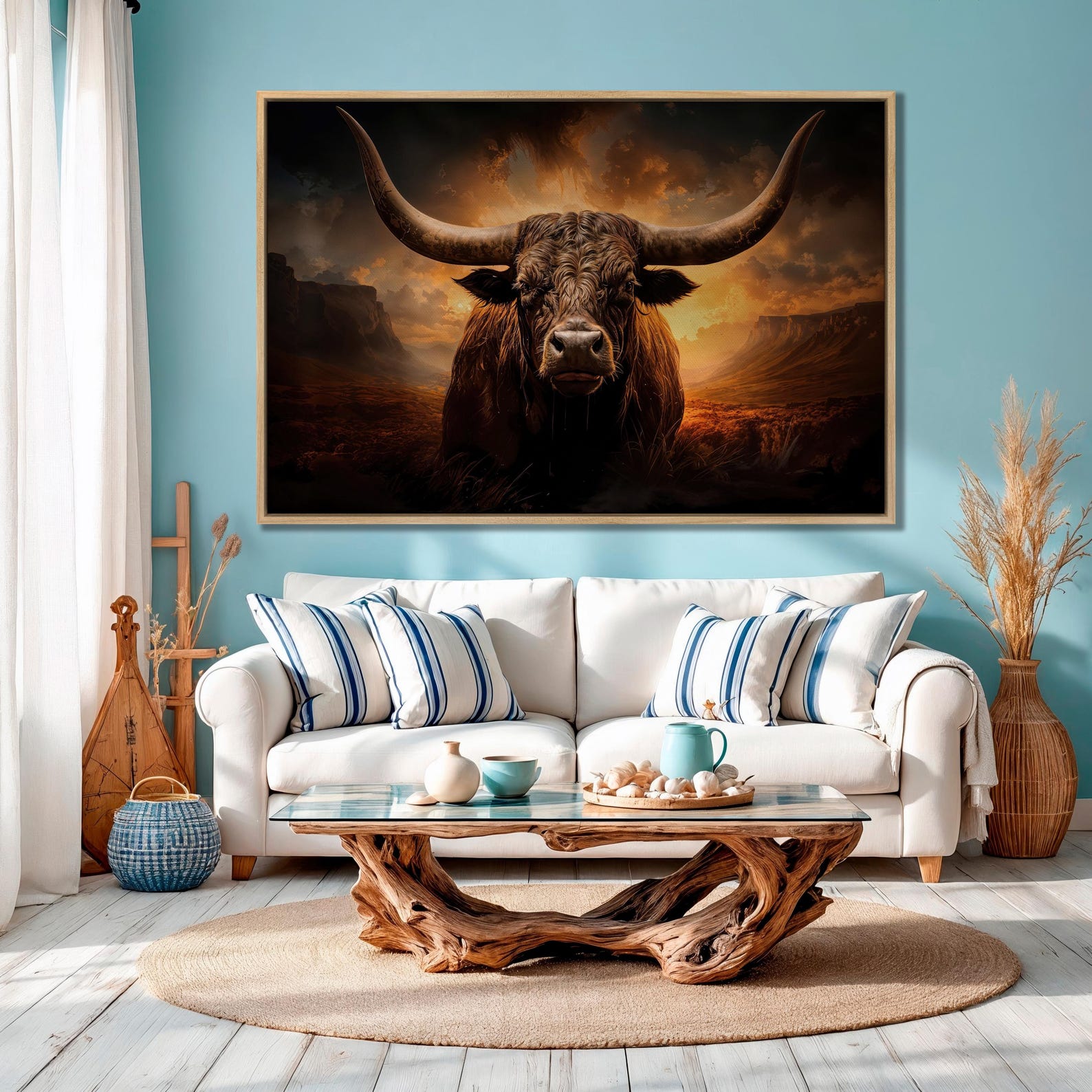 Texas Longhorn Cow Bull Canvas Wall Art Painting Farmhouse Decor Texas