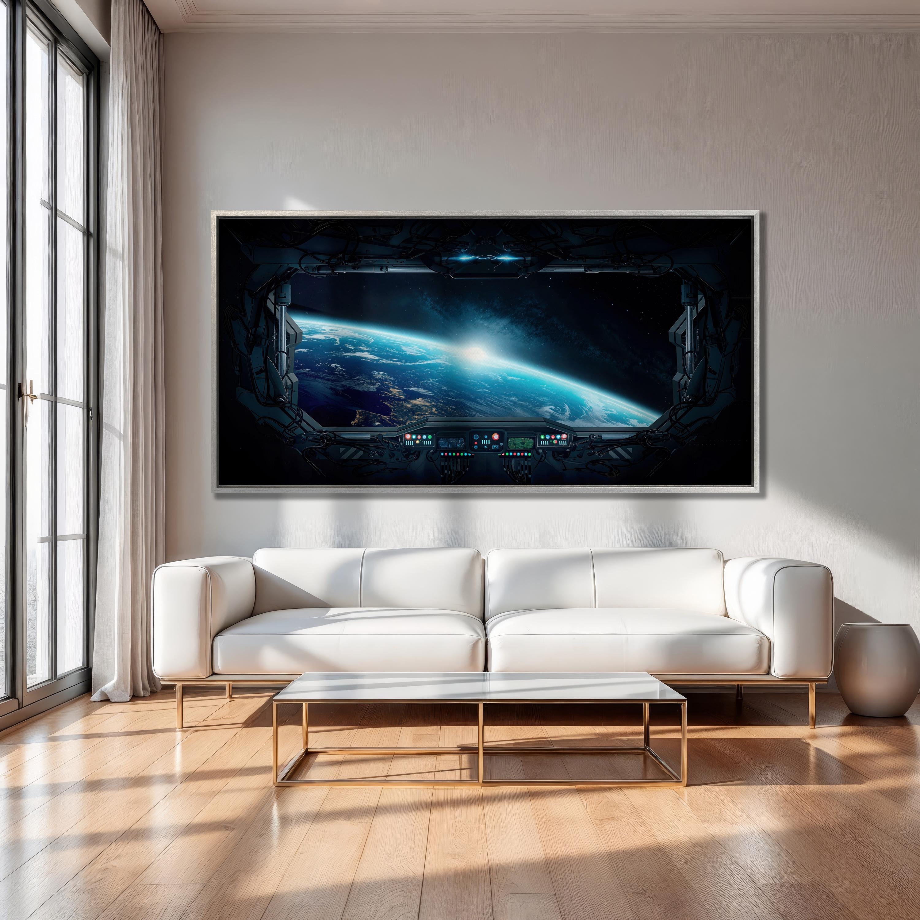 Large Canvas Wall Art View of Planet Earth Canvas Print From the Window Space Station Mission Control Wall Art Print Game Room Decor Gift