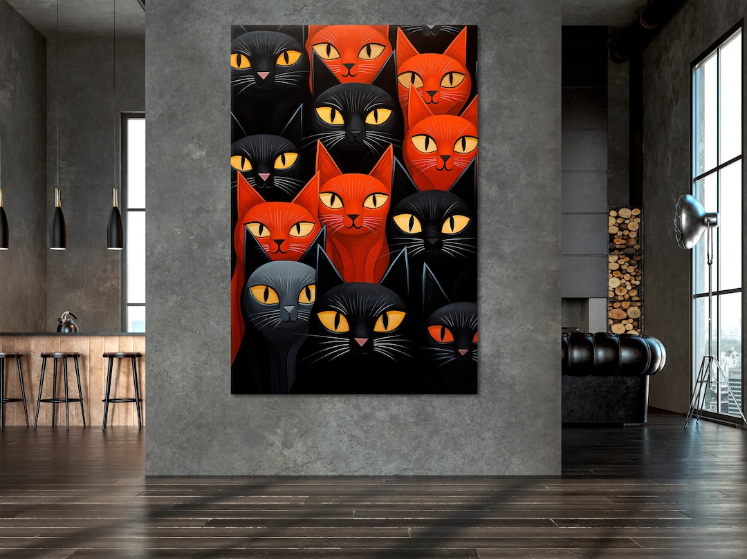 Abstract Cats Canvas Wall Art Contemporary Cat Design Extra Large