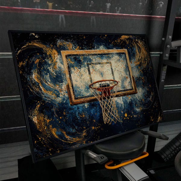 Abstract Basketball Hoop Canvas Art, Motivational Painting Print, Teenager Room Decor