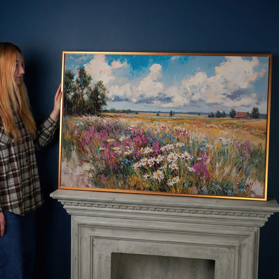 Rustic Wildflower Field Canvas Print – Framed Landscape Wall Art - Etsy