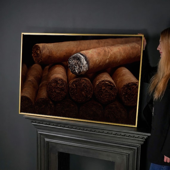 cigar rolling tobacco Cigars Canvas Print Cigar Rolling Close-Up Wall Art Luxury Tobacco Photo  Office Apartment Bar Wall Decor Gentleman Gift Mens Room Print