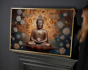 Buddha Mantra Canvas Print: Asian Wall Art for Yoga Studio, Meditation Decor