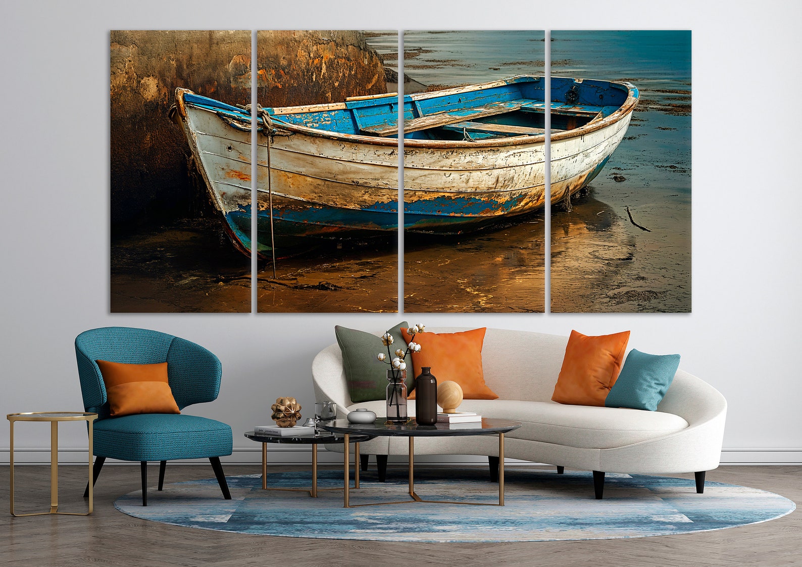 Old White Boat on the Beach Wall Art Decor Coastal Rowboat Close up ...