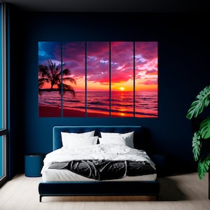 Beautiful sunset Canvas Wall Art tropical beach with palm tree and pink sky for travel and vacation in holiday relax time Ocean Sunset image 5