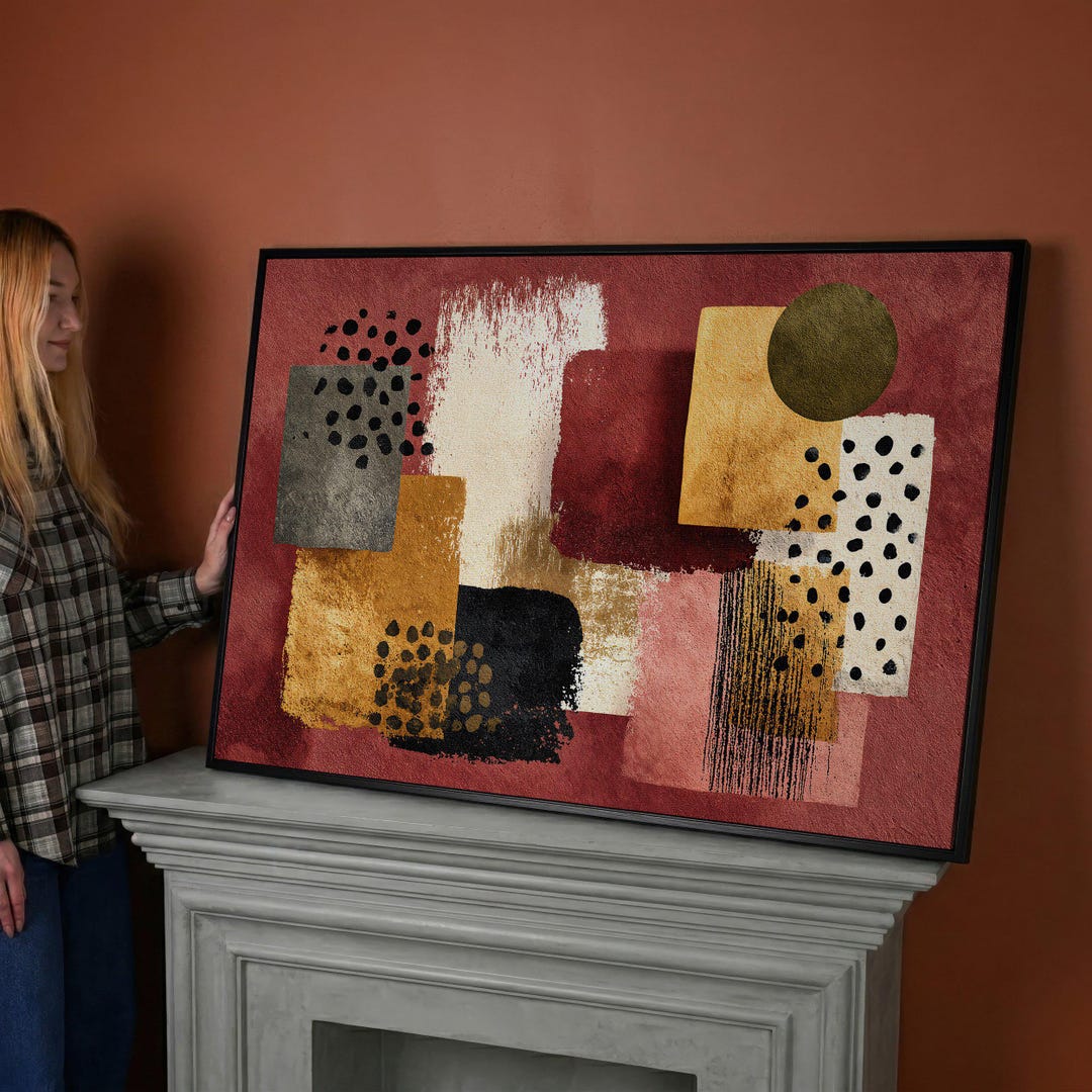 Red Gold Abstract Geometric Art | Modern Canvas Print | Living Room ...