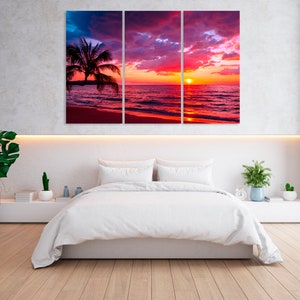 Beautiful sunset Canvas Wall Art tropical beach with palm tree and pink sky for travel and vacation in holiday relax time Ocean Sunset image 4