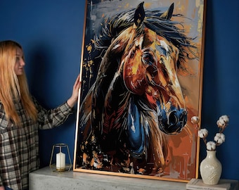 Elegant Horse Oil Painting Print Canvas Wall Art – Abstract Brown Equine Decor