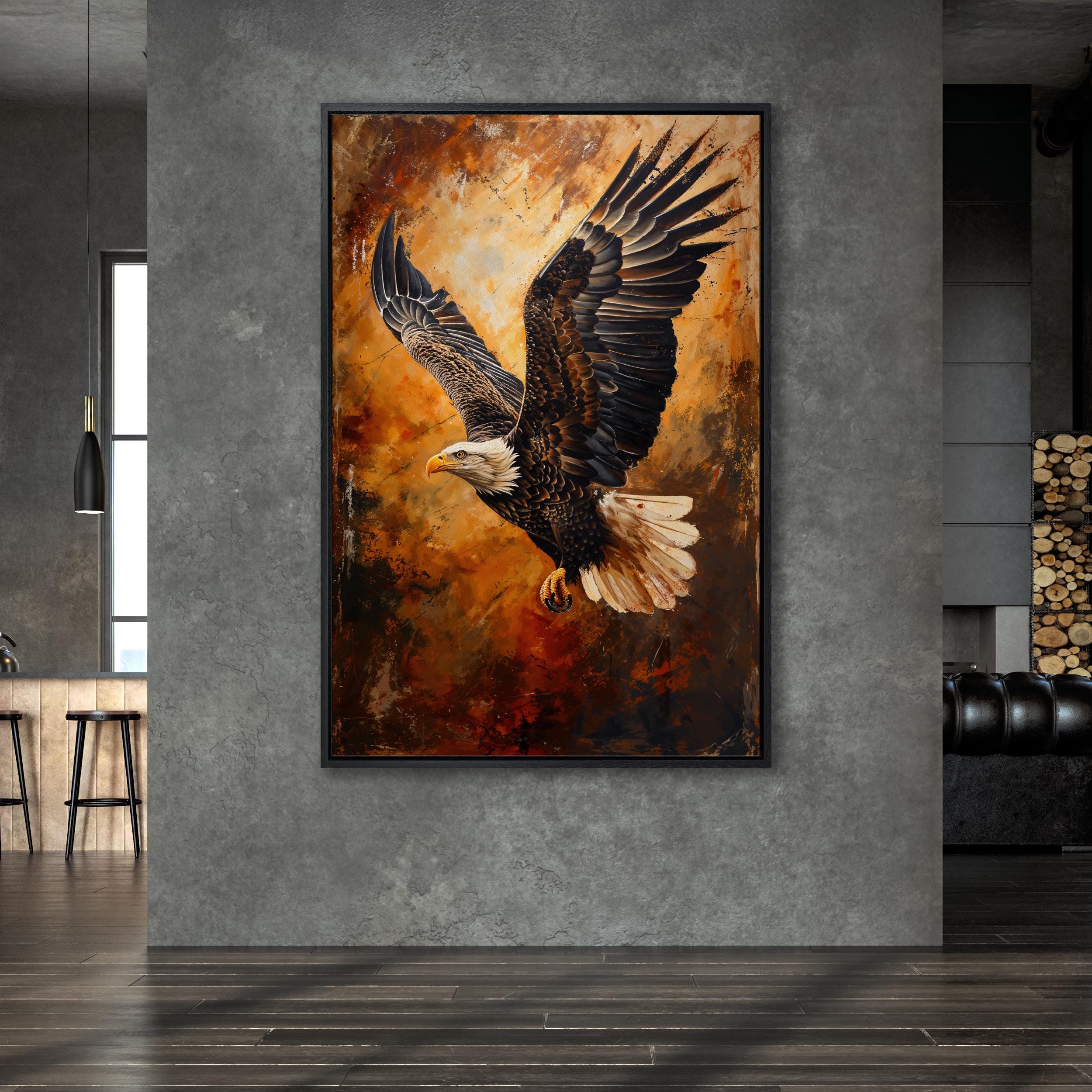 Bird of Prey Painting Print Flying Eagle Canvas Wall Art Soaring ...