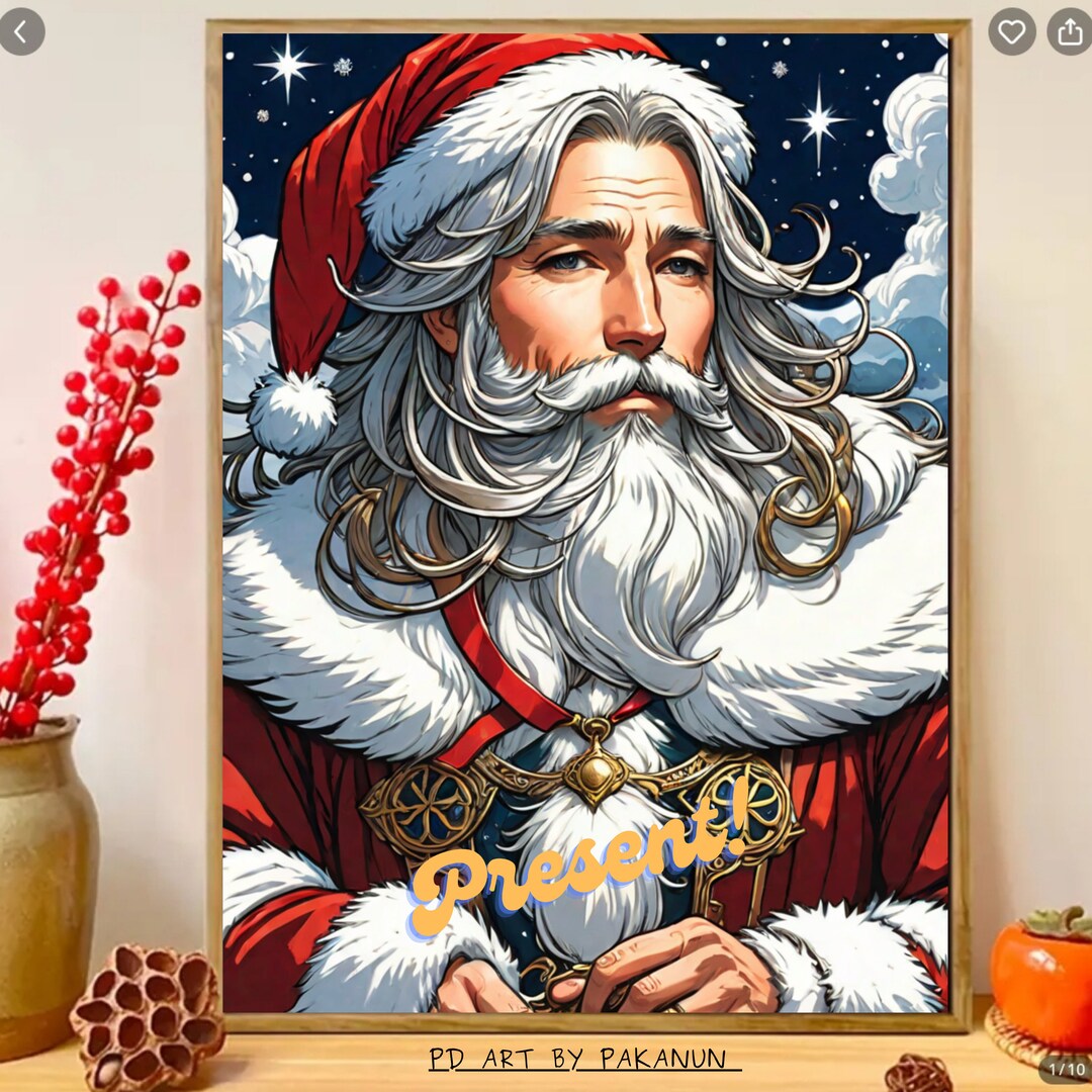 Santa Portrait Oil Color Printable Christmas Wall Art Santa Claus Decor