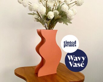 Wave Squiggle Funky Retro DUSTY Pink Dried Floral Vase