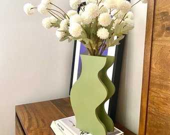 Vase à fleurs séchées rétro funky squiggle VERT FORÊT