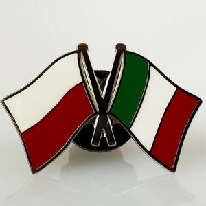 Crossed Flags Lapel Badge, Polish Italian Friendship Gift, Poland and Italy Enamel Pin, Suit Accessory, Collectible Souvenir, Patriotic Pin