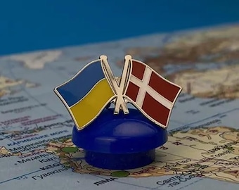 Pin de latón con dos banderas de países, bandera de Dinamarca, pin de solapa personalizado con banderas cruzadas, insignia de bandera nacional, idea de regalo para amistad internacional