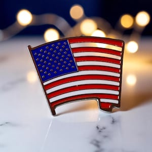 American Flag Lapel Pin, USA Patriotic Pin, Waving United States Flag Pin, American Flag Enamel Pin, Fourth of July Gift