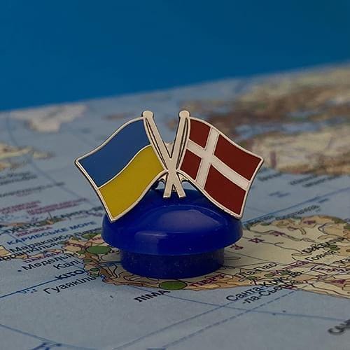 Brass Flag Pin With Two Country Flags, Denmark Flag, Custom Crossed ...