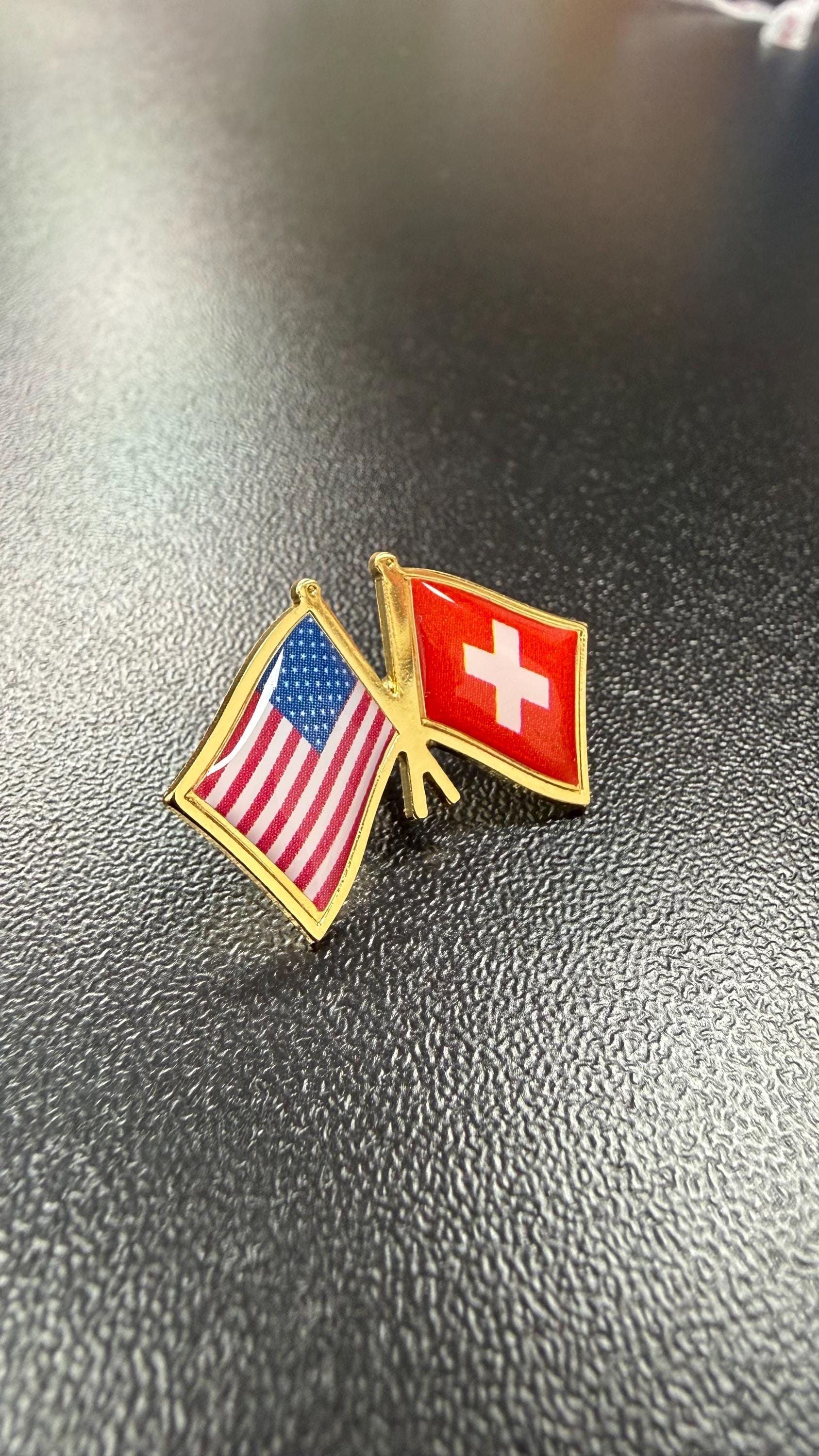Flag Pin Label Custom Double Flag Lapel Pin, Personalized Brass Crossed Flag Badge ...