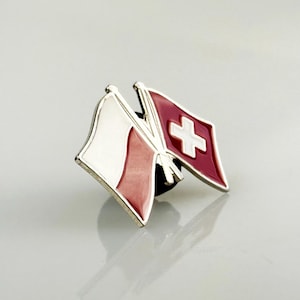 Polish and Swiss Flags Enamel Pin, Poland Switzerland Friendship Badge, Crossed Flag Lapel Pin for Suit, Jacket, Backpack, Collectible Gift