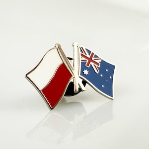 Poland and Australia Double Flag Pin, Crossed Flags Enamel Badge, Patriotic Friendship Gift, International Souvenir for Him or Her