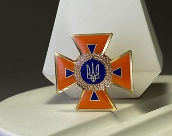 Pin inspirado en Ucrania de DSNS, pin estilo emblema del Servicio Nacional de Emergencias, pin patriótico, accesorio de colección