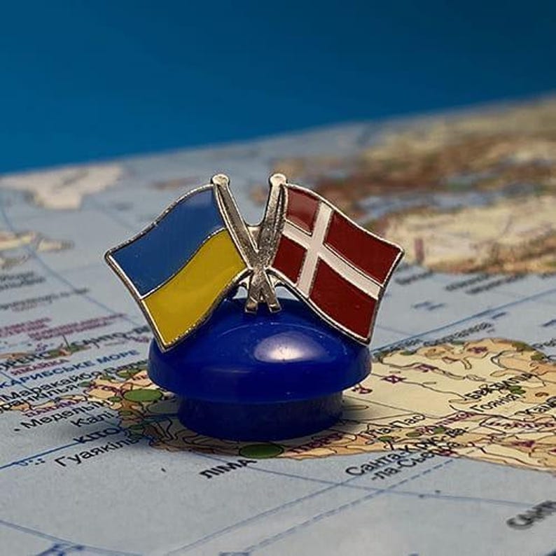 Brass Flag Pin With Two Country Flags, Denmark Flag, Custom Crossed ...