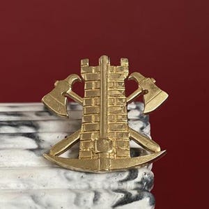 Ukrainian Engineering Troops Style Pin, Medieval Style Lapel Pin, Symbolic Gold Tone Badge, Unique Metal Accessory, Gift For Him