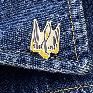 Lapel Pin With Hawk, Ukrainian Tryzub, Symbols of Ukraine Pin, Support Ukraine Pin, Blue and Yellow Pin, Trident Lapel Pin, Coat of Arms