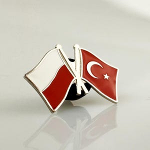 Poland and Turkey Dual Flag Pin, Patriotic Lapel Accessory, Cultural Friendship Gift, Turkish Polish Enamel Badge, Custom Country Flags