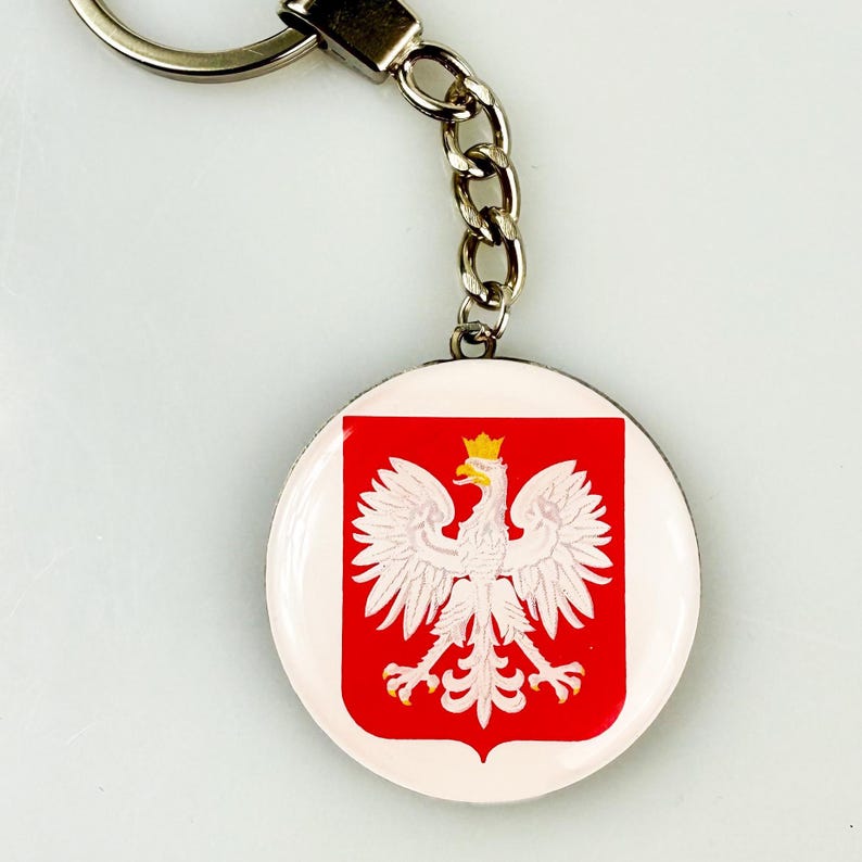 Polish Coat of Arms Keychain, Keyring With White Eagle Emblem ...