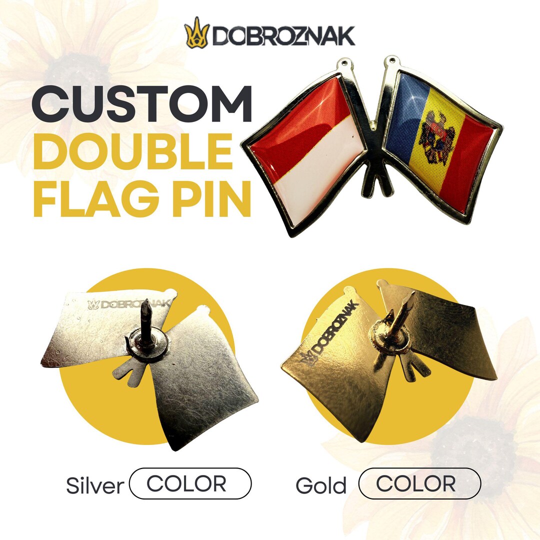 Custom Double Flag Lapel Pin Personalized Brass Flag Badge Choose Any Custom Double Flag Lapel Pin Personalized Brass Flag Badge Choose Any