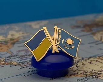 Pin de la bandera de Ucrania y Kazajistán, pin de solapa con la bandera de la amistad, broche con banderas de países, recuerdo de viaje coleccionable, pin de bandera esmaltado para regalo.