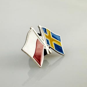 Poland Sweden Double Flag Pin, Flag Lapel Pin, Enamel Crossed Flags Badge, Diplomatic Gift, EU Travel Souvenir, International Relations