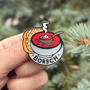 Épingle en émail bortsch, plat ukrainien traditionnel, accessoire unique pour le symbole de la culture ukrainienne, cadeaux mignons pour amis, épinglette pour lui ou elle